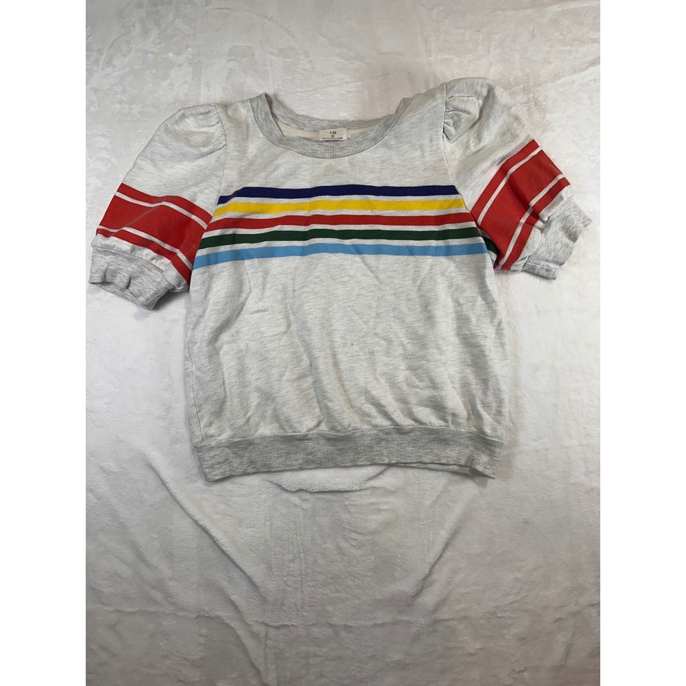 t.la Short Sleeve Sweatshirt S Gray Rainbow Stripe Puff Sleeve Women